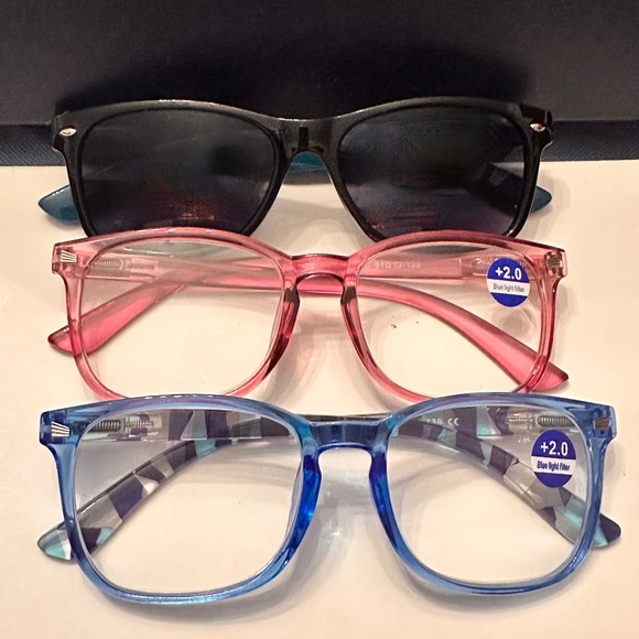 New (2) Blue Light Readers + (1) Full Reader Sunglasses +2.0 - Picture 1 of 16